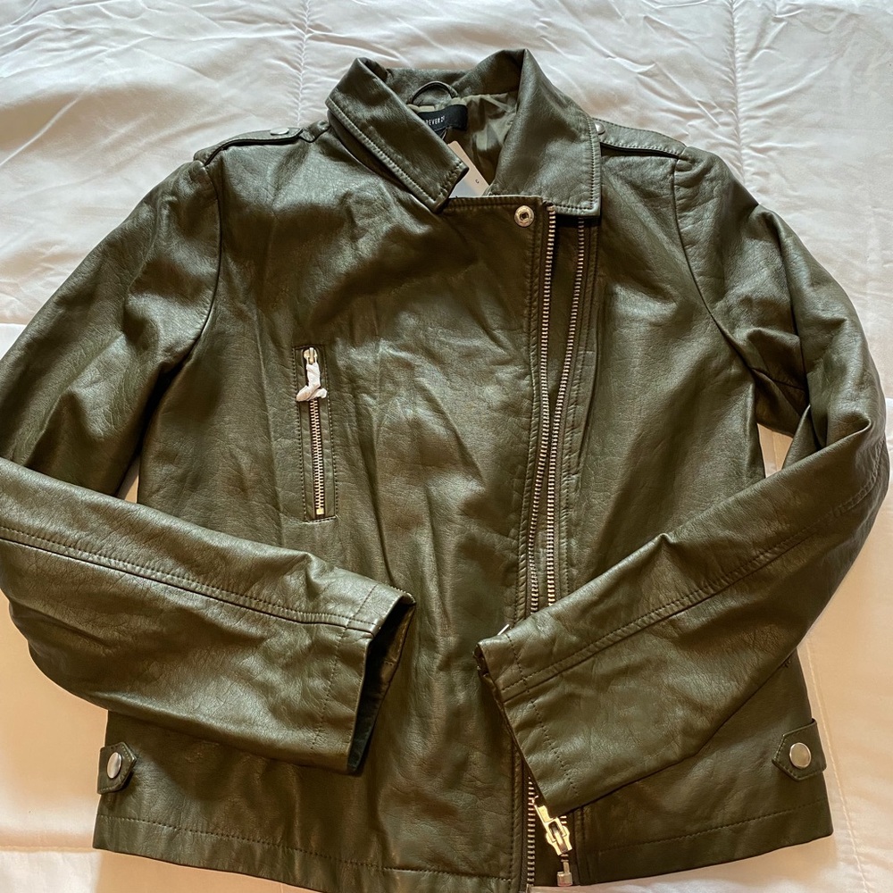 Olive green leather jacket